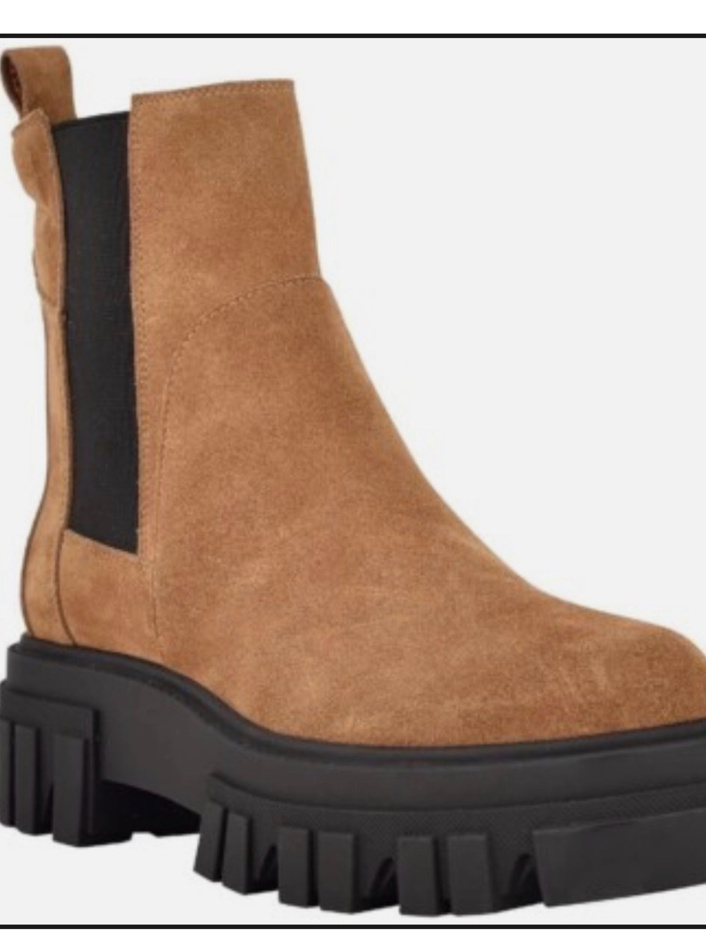 Marc Fisher Tan Suede Chelsea Lug Boot with Black Elastic